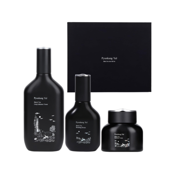 Pyunkang Yul Black Tea Line Gift Box Set – Anti-Aging Skincare Kit with Rich Moisture Toner, Revitalizing Serum & Nourishing Cream – Holiday Gift Set for Radiant, Healthy Skin (3 Items)