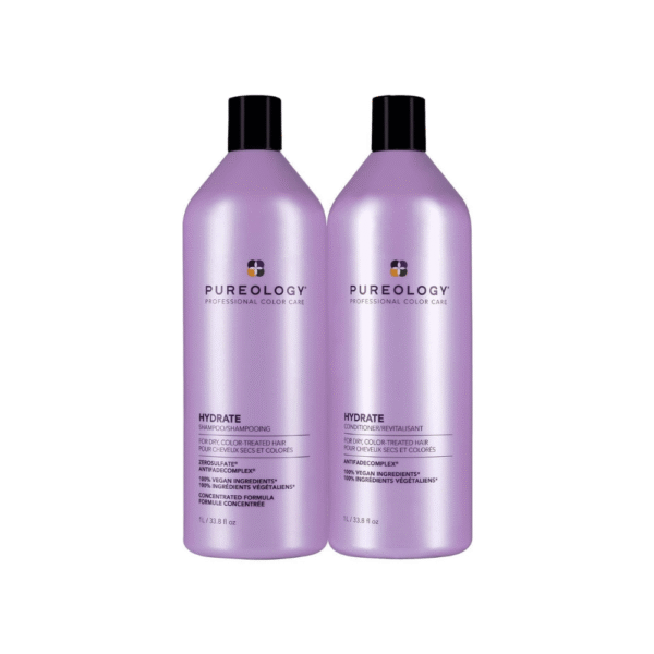 Pureology Hydrate Moisturizing Shampoo & Conditioner Set – Sulfate-Free Hair Care for Medium to Thick, Dry & Color-Treated Hair – Softens, Smooths & Deeply Hydrates, 2-Piece Set