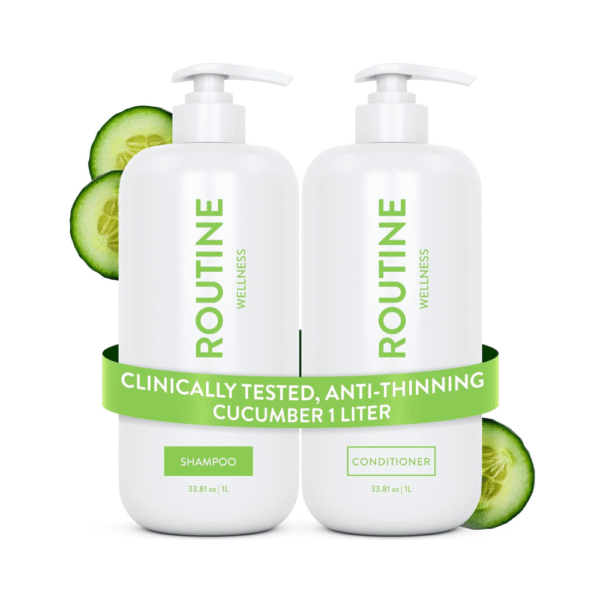 Routine Wellness 1 Liter Anti-Thinning Shampoo and Conditioner Set for Thinning Hair Biotin DHT Blocker Color Safe Shampoo for Hair Loss & Healthier Hair - 1 Liter Set - Cucumber