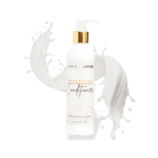 BASK & LATHER Replenish Conditioner Deep Hydrating, Natural Formula for Elasticity & Detangling, Silicone-Free, Paraben-Free, Color-Safe, 8 oz