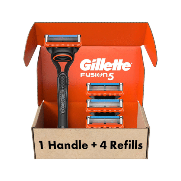 Gillette Fusion5 Razors for Men – 1 Razor Handle + 4 Blade Refills – 5 Anti-Friction Blades with Lubrastrip for Comfortable Shave