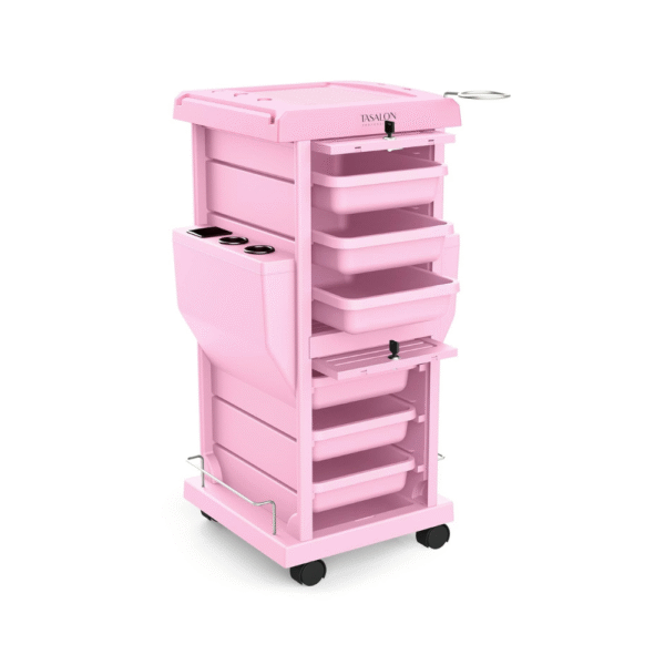 TASALON Professional Salon Trolley Cart, Lockable 6 Trays & 2 Holders, Space Saving Mobile Storage for Hair Salon and Beauty Station - Pink