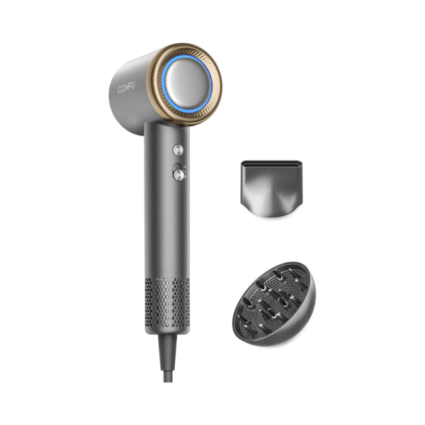 CONFU High-Speed Professional Ionic Hair Dryer1400W Travel Blow Dryer with Diffuser & Magnetic Attachments, Brushless Motor, Negative Ion Technology, Low Noise, Fast Drying for All Hair Types