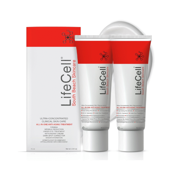 LifeCell All In One Anti-Aging Cream – Wrinkle & Fine Line Reducer with Retinol, Vitamin C, DMAE & Hyaluronic Acid – Firms, Brightens & Hydrates – Fragrance-Free, For All Skin Types, 2.54oz (2-Pack)