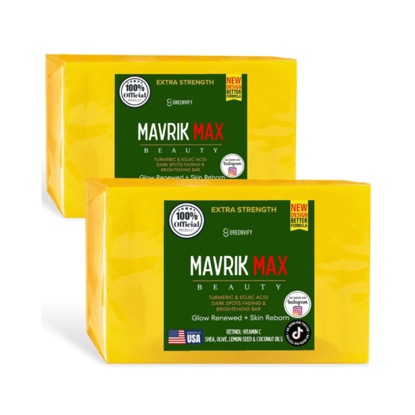 Mavrik Max Beauty Turmeric & Kojic Acid Dark Spot Fading Soap Bar – Extra Strength Formula with Retinol, Vitamin C & Shea Oil – Brightening & Moisturizing Skin Care, Made in USA